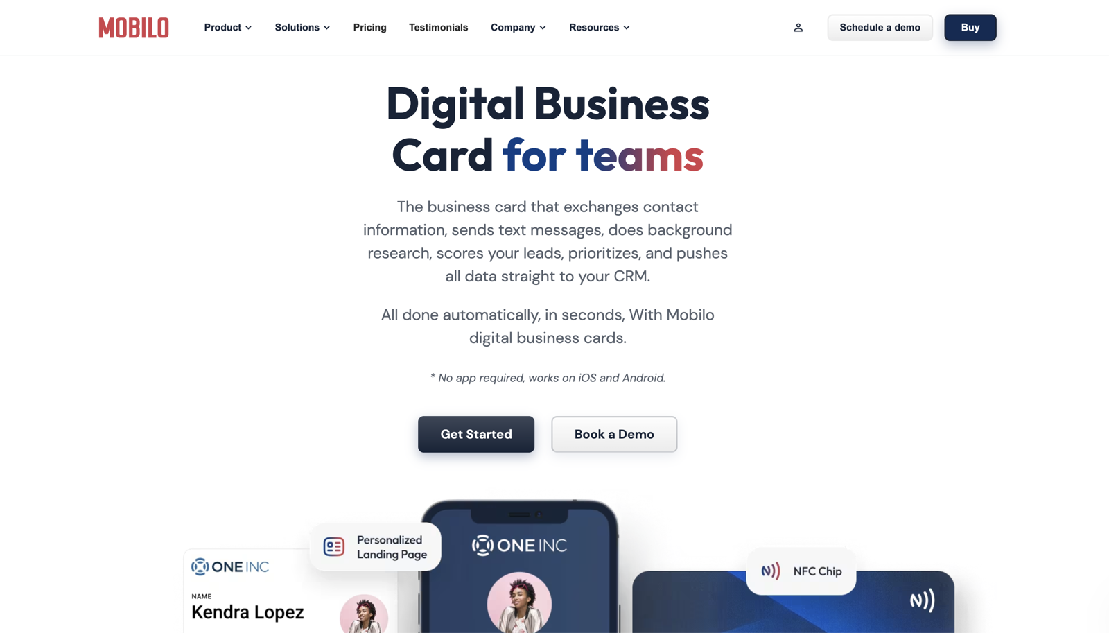 Mobilo digital business card homepage