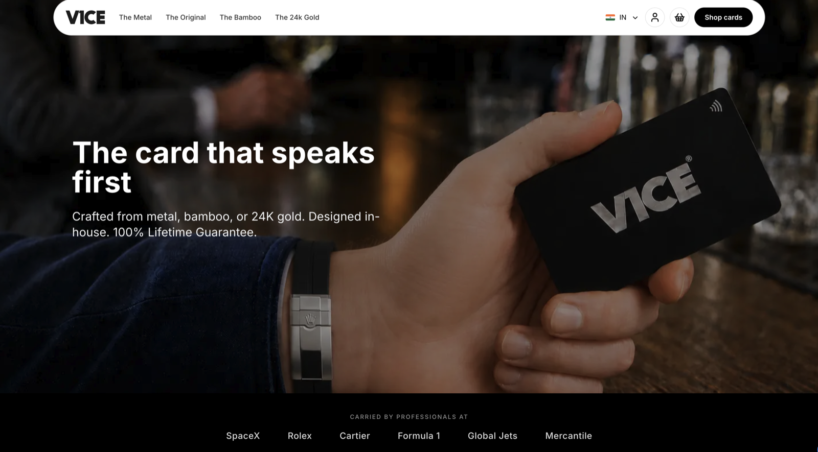 V1CE premium NFC business card homepage